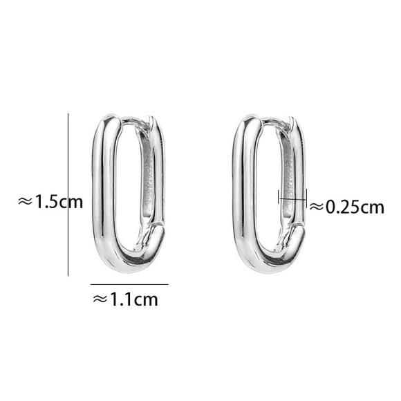 S925 Silver Geometric Oval Small Hoop Earrings - Picture 3 of 9